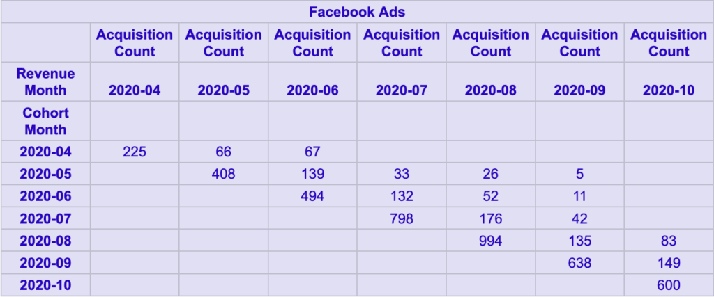 Facebook Ads Customer acquisition cohort report
