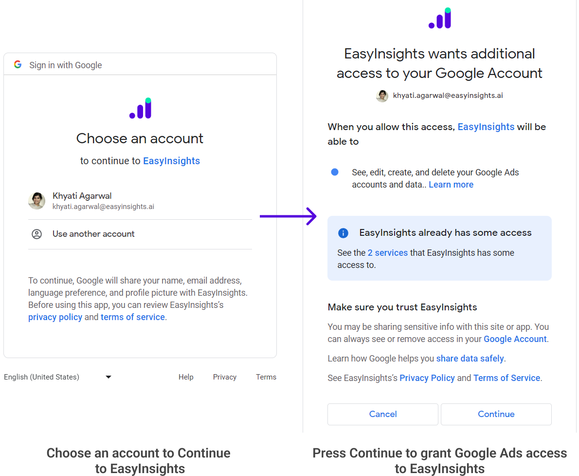 Adding Googler Ads Account to EasyInsights