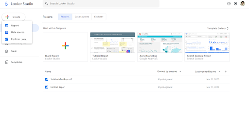 Google Data Studio Login Screen