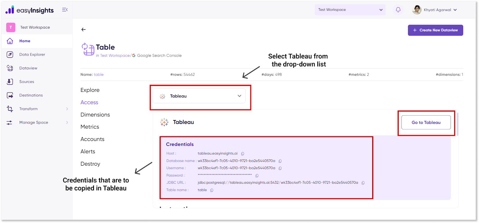 PostgreSQL credentials for Mailchimp daatview