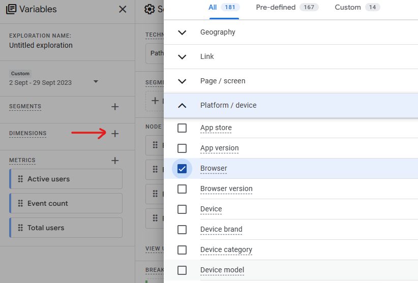 Breakdown option in path exploration