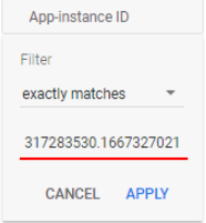 Screenshot of GA4 User Explorer's window showing App-instance ID