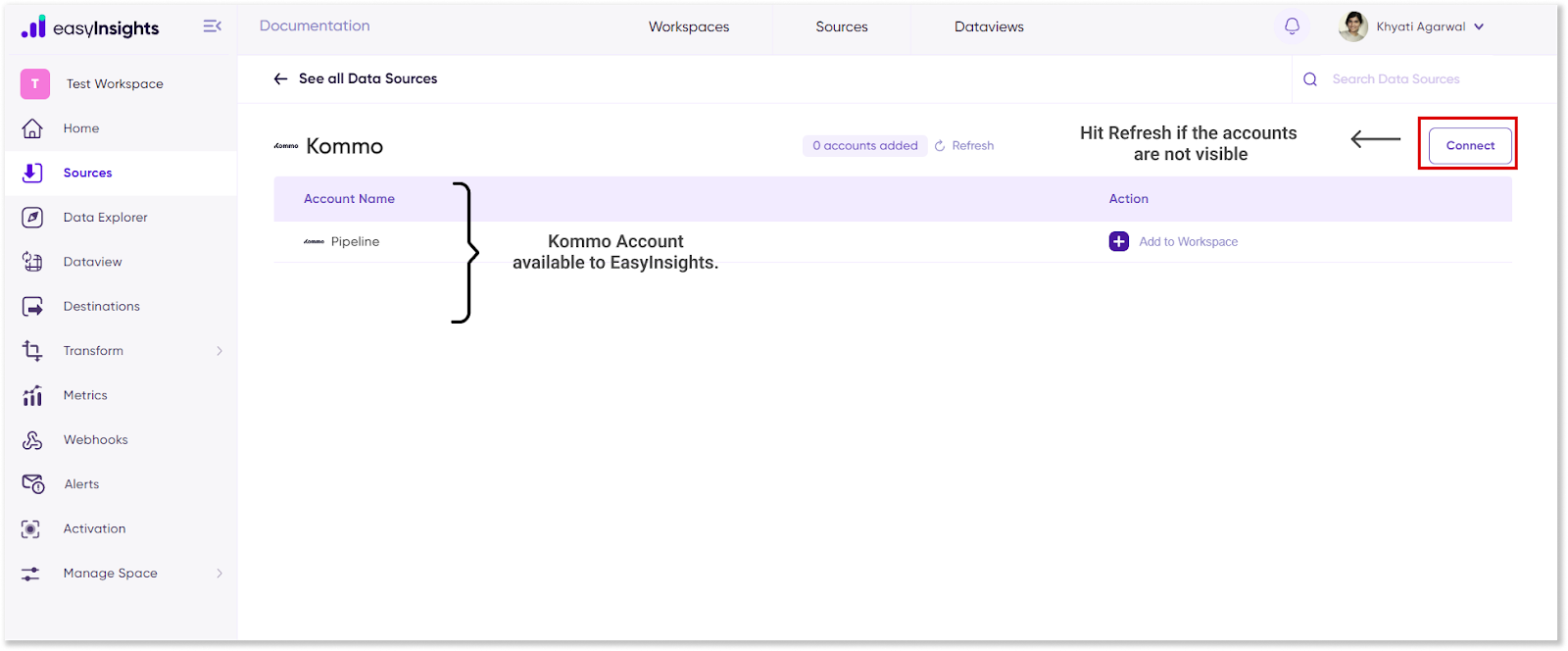 kommo account available to Easyinsights