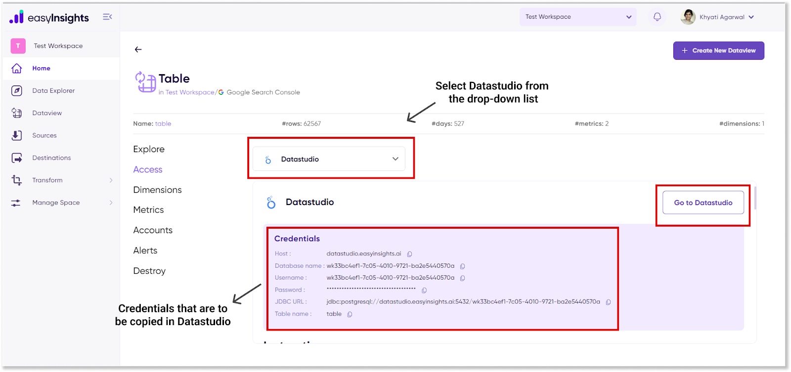 access credentials to kommo dataview