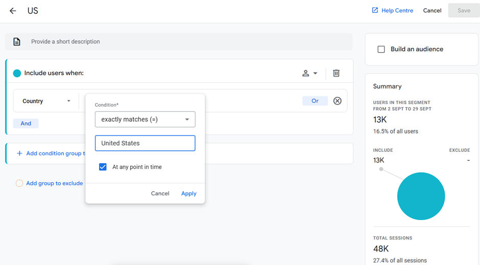 Example of creating a User Segment