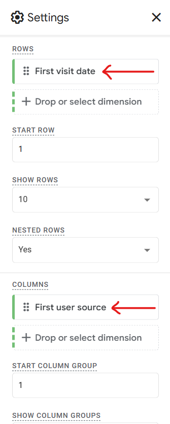 Rows and Columns in user lifetime exploration