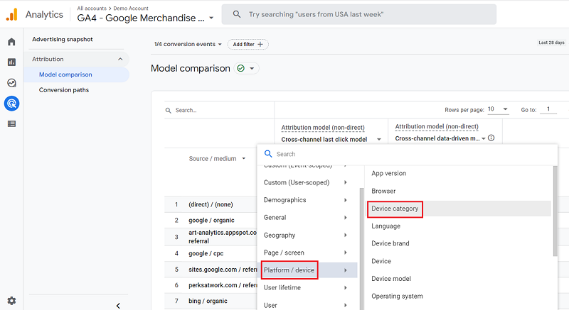 Customizing Attribution Model Comparison Report in Google Analytics 4 - View 2.3