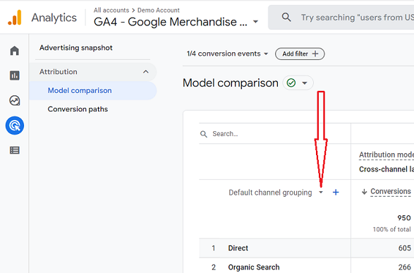 Customizing Attribution Model Comparison Report in Google Analytics 4 - View 2.1
