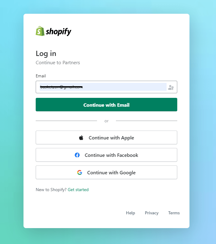 shopify log in