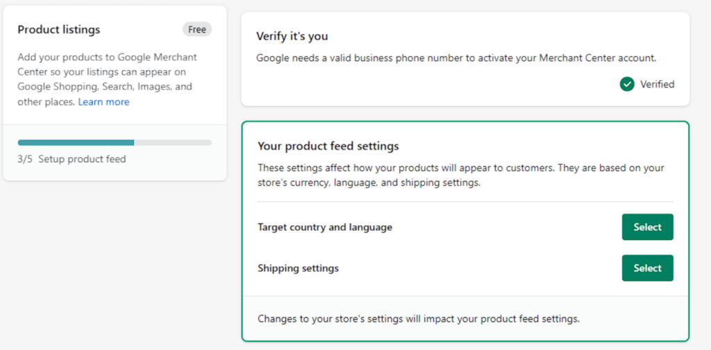 product feed settings for shopify