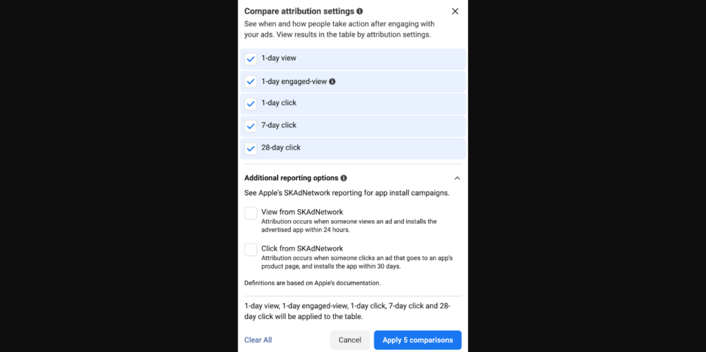 different types of facebook attributions