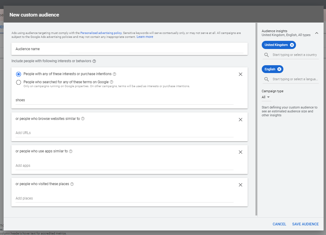 google ads custom audience