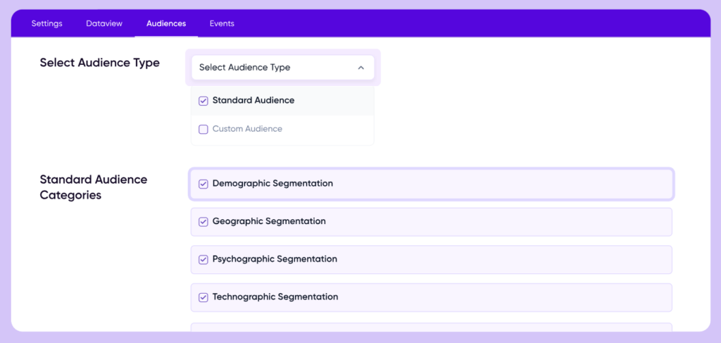 Audience segmentation categories